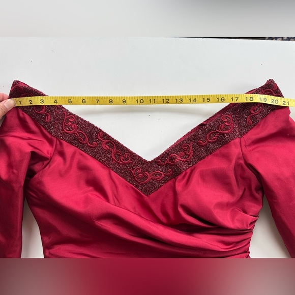 Saks Fifth Avenue Helen Morley Red Beaded Off-Shoulder Silk Evening Gown *FLAWS - Picture 14 of 15